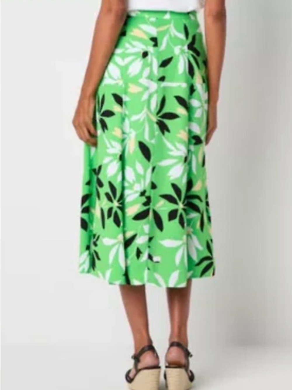 Liz Claiborne Bright Green Floral A-Line Midi Skirt Sz 2P